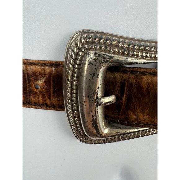 Fossil Brown Leather Belt With Silver Accents Size Medium Western Boho Rodeo - Picture 5 of 10